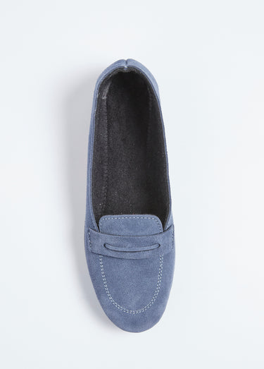 Mocassins compensés souples cuir velours Indigo