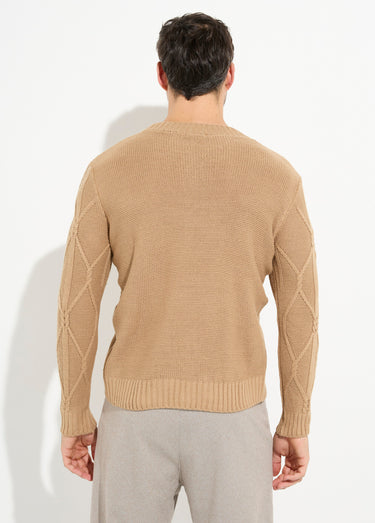 Pull irlandais torsadé chaud avec laine Camel