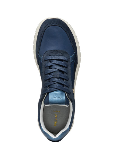Baskets à lacets en cuir bi-matière Bleu Marine