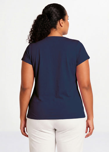 T-shirt court extensible dentelle Marine