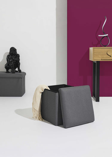 Pouf coffre pliable carré en mesh ATOME Gris
