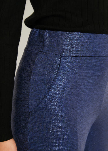 Pantalon large taille élastiquée maille brillante Bleu Nuit