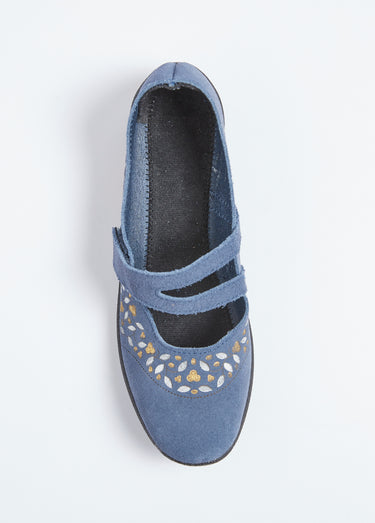 Ballerines scratchées confort en cuir Bleu