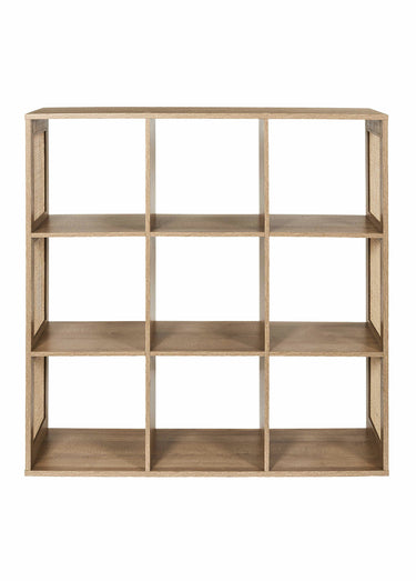 Meuble rangement 9 cases bois et cannage Marron