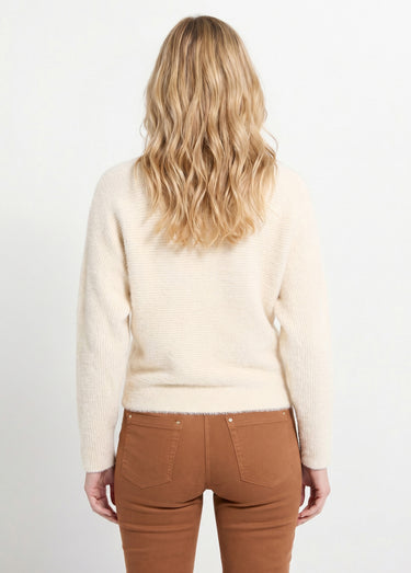 Pull côtelé col rond sans emmanchures boîte Ecru