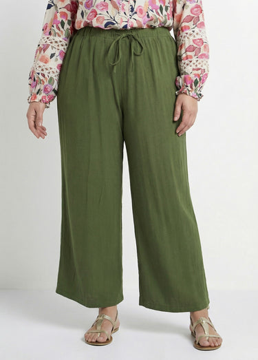 Pantalon fluide avec lin, effet naturel Kaki
