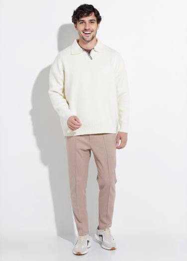 Pull avec col polo finition fantaisie Blanc