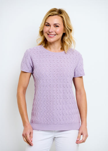 Pull-tunique tricot reliefé torsadé manches courtes Parme