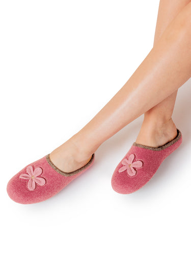 Chaussons mule compensés largeur confort Vieux Rose