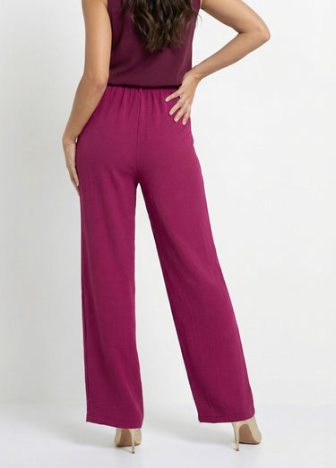 Pantalon large à pinces taille élastiquée Prune