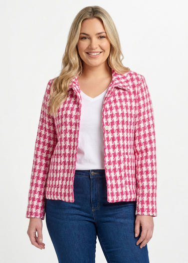 Veste pied de poule courte Rose / Blanc