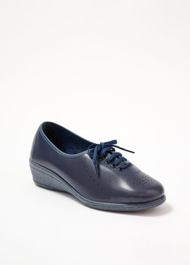 Derbies compensées grande largeur lacées cuir Marine