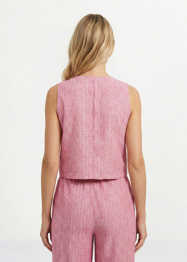 Gilet de costume rayé aspect irrégulier Framboise