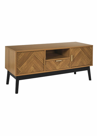 Meuble TV en bois façon chevrons Marron/Noir