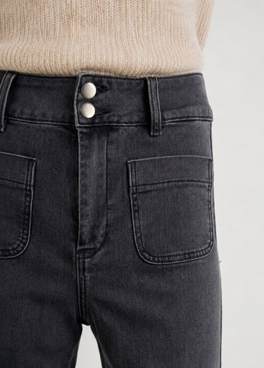 Jean flare taille haute, spécial PETITE Gris moyen