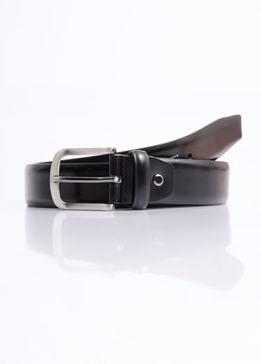 Ceinture cuir bords francs, boucle métal Noir
