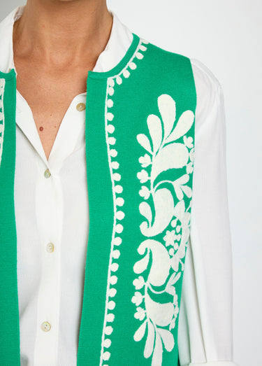 Gilet sans manches en maille et broderies Vert