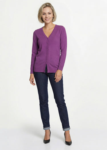 Gilet boutonné mi-long maille douce Violet