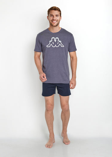 Pyjama short logo et col rond, coton Bleu