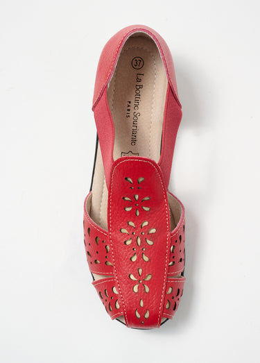 Sandales compensées en cuir élastiquées Rouge