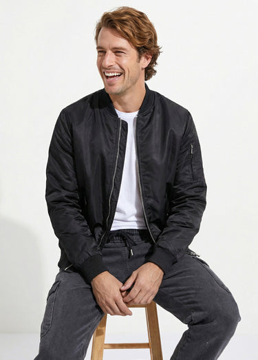 Blouson bomber satiné zip métal Noir