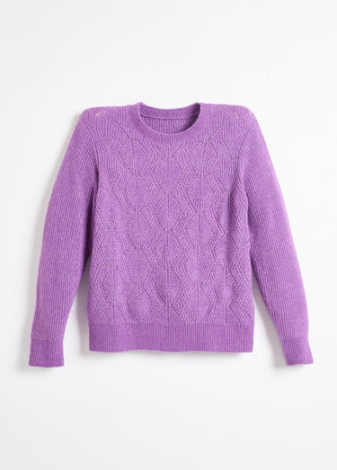 Pull doux maille ajourée fibres recyclées et laine Violet