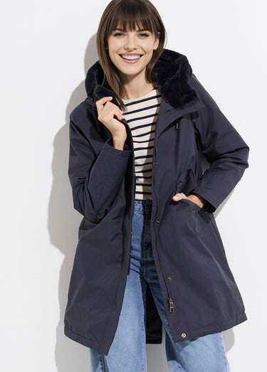 Parka déperlante intérieur fourrure Marine