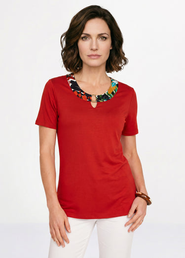 T-shirt manches courtes uni ou imprimé Uni Paprika