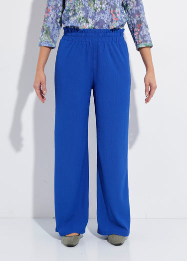 Pantalon vert large taille élastiquée maille relief Bleu Dur