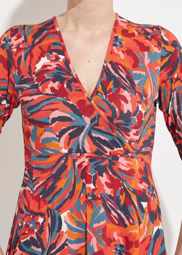 Robe cache-coeur courte manches 3/4 motif floral Imprime Tomette