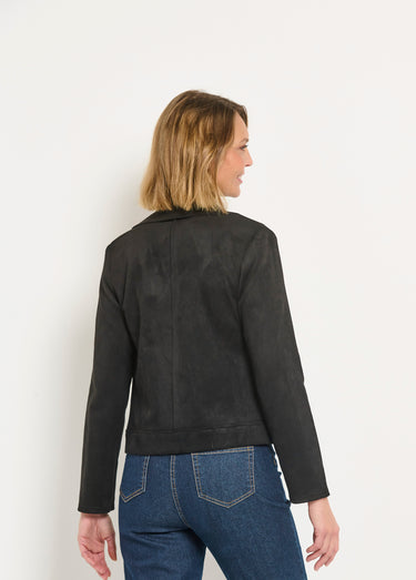 Veste motard zippée courte en suédine Noir