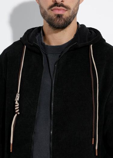 Blouson en velours milleraies à capuche Noir