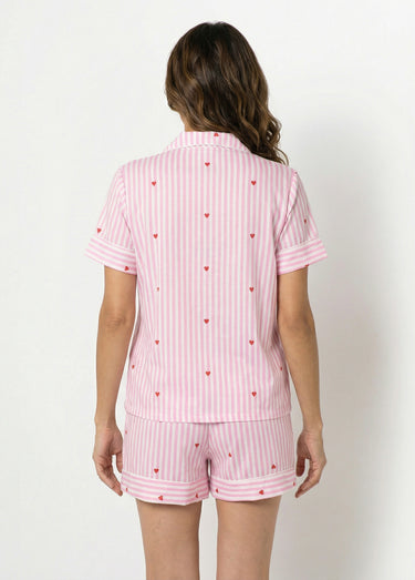 Pyjama short rayé avec motif coeurs Rose