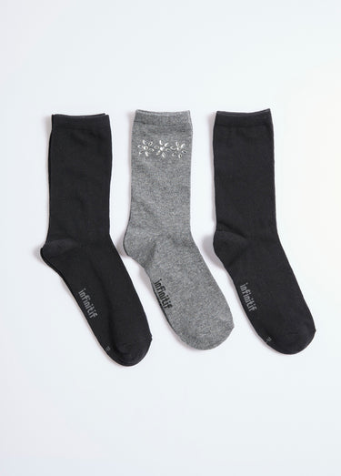 Chaussettes, avec fleurs strass Assortis Gris
