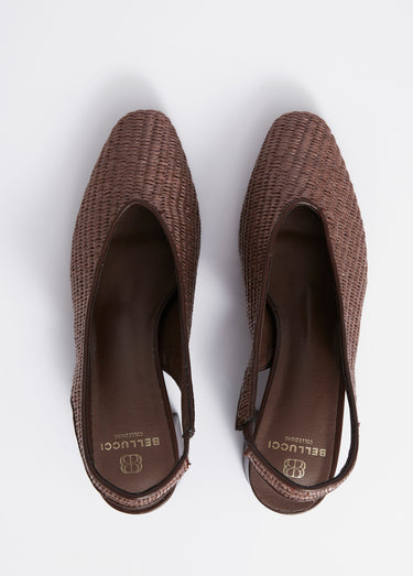 Escarpins bride slingback, effet tissé Marron