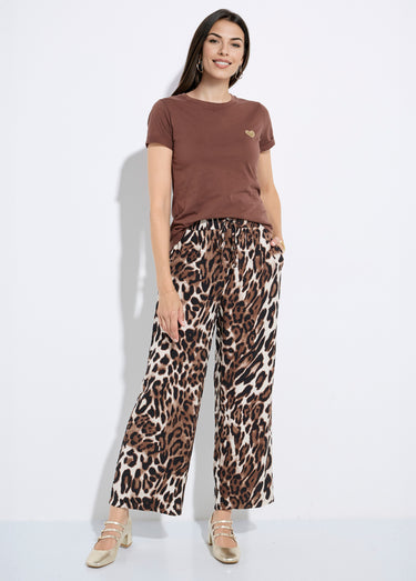Pantalon fluide élastiqué motif animalier Leopard