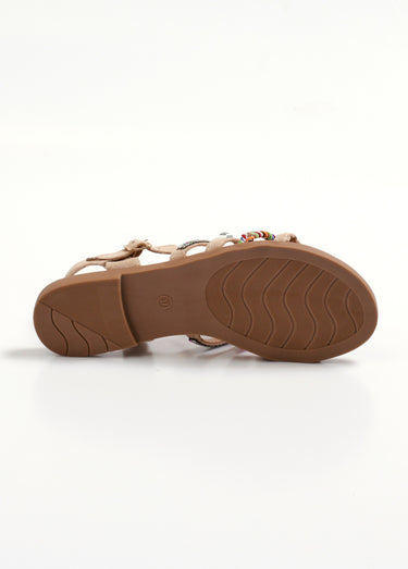 Sandales ethniques multibrides en suédine Beige