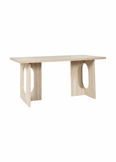 Table à manger design, effet pierre Blanc/Beige