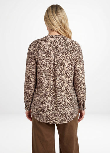 Chemisier motif animalier avec fil doré Marron/Ecru