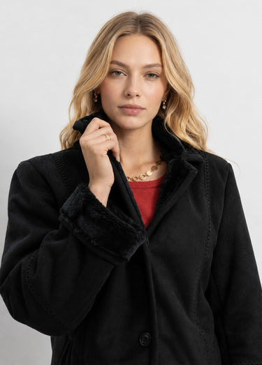 Manteau col tailleur façon peau lainée Noir