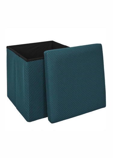Pouf coffre pliable carré en mesh ATOME Bleu turquoise