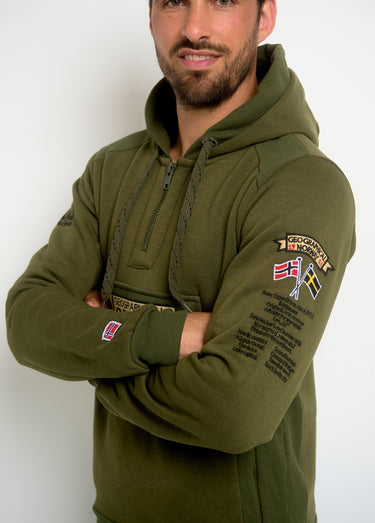 Sweat à capuche demi zip manches longues Kaki
