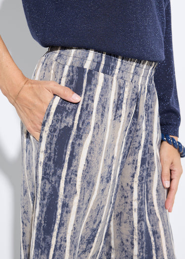 Pantalon fluide élastiqué, imprimé rayé Gris/Ecru