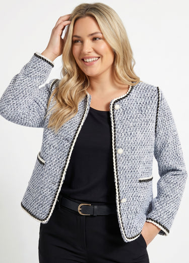 Veste courte sans col tissu effet tweed Noir / Blanc