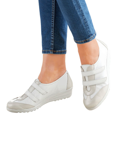 Derbies cuir largeur confort scratchés Blanc