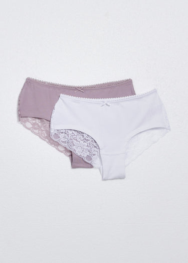 Shortys dos détail en dentelle coton Blanc/Taupe