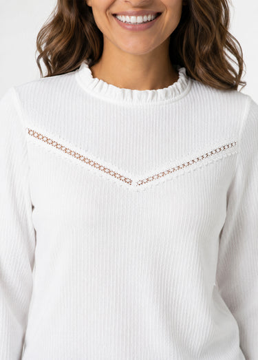 T-shirt blanc col montant volanté maille gaufrée Blanc