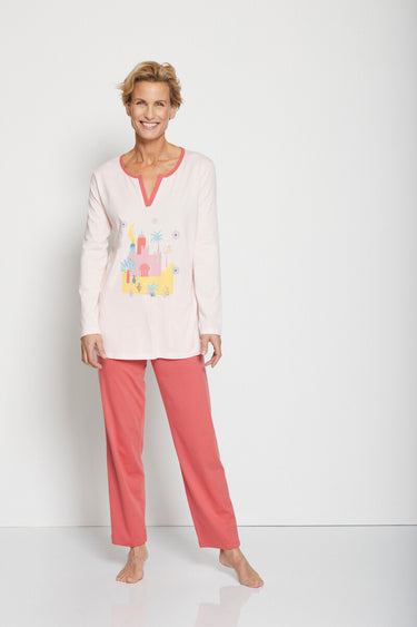 Pyjama imprimé placé en coton Rose