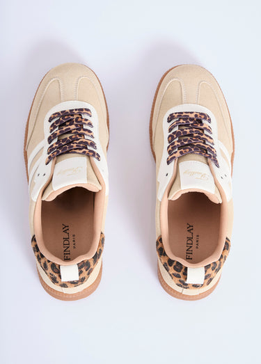 Sneakers en suédine avec détails léopard Beige