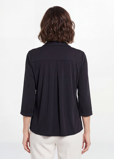 Chemisier fluide uni avec col tailleur Uni Noir
